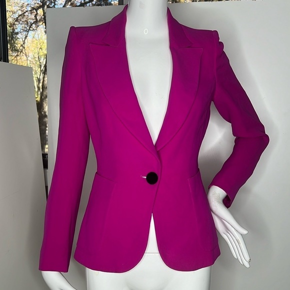 Emanuel Ungaro Paris Sz 34 Bright Pink Fitted Single Button Blazer - Picture 1 of 9